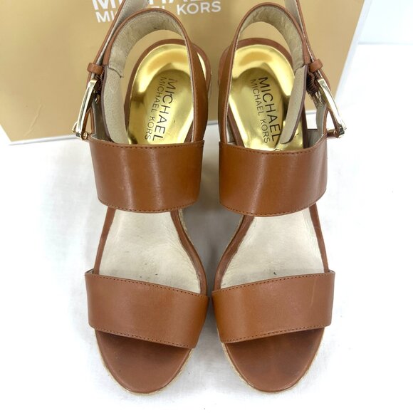 Michael Kors Poesy Wedge Sandals in Luggage Brown Women's 6 M - Picture 6 of 9